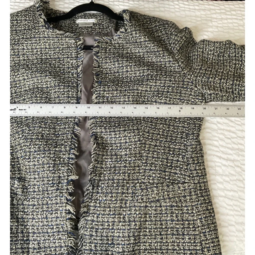 VAN HEUSEN STUDIO Women's Tweed Blazer Jacket LG Open Front Fringed - Picture 5 of 6
